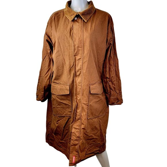 Marlboro Vintage 90s Reversible Duster / Rain Coat Medium Men Women Yellow Brown - Picture 7 of 15